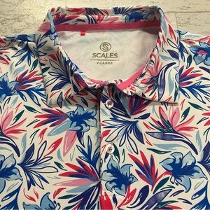 Scales Golf Polo Shirt Mens Size XL Abstract All Over Print Floral Colorful USA